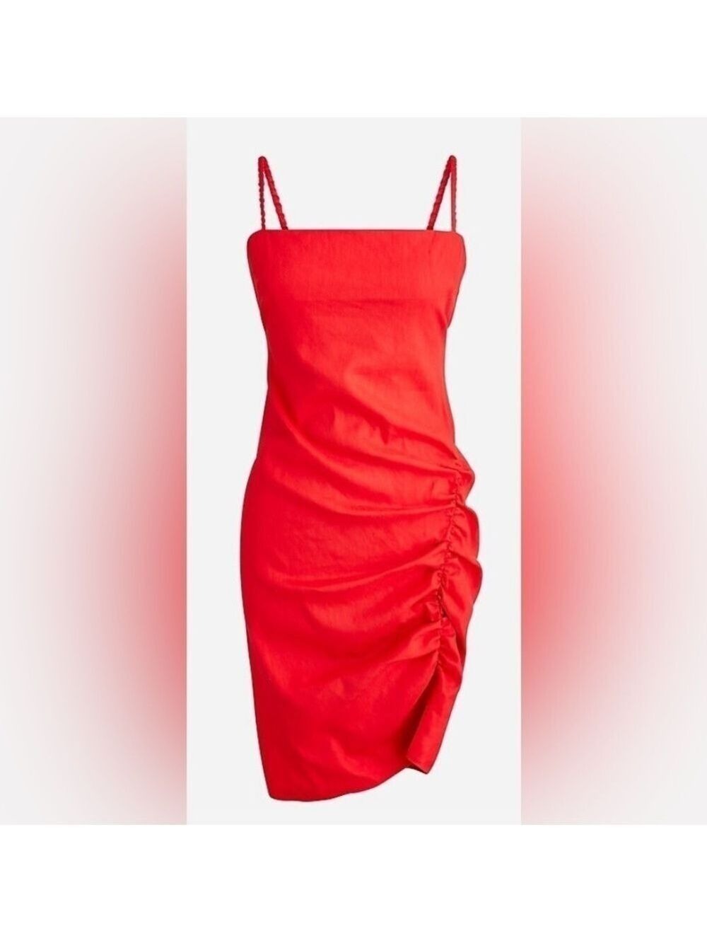 J. Crew Collection Side Ruched Dress in Stretch Linen Blend Red